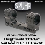 Тактический кронштейн SPUHR D34мм для установки на Picatinny, H38мм, наклон 6MIL/20.6MOA (SP-4603B) для прицелов BEAST