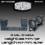 Тактический кронштейн SPUHR D34мм для установки на Picatinny, H38мм, без наклона (SP-4003B) для прицелов BEAST